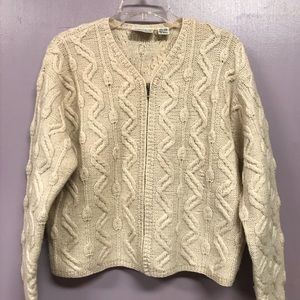Wool Cable Cardigan with Zipper Natural w Large